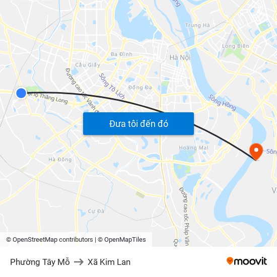Phường Tây Mỗ to Xã Kim Lan map