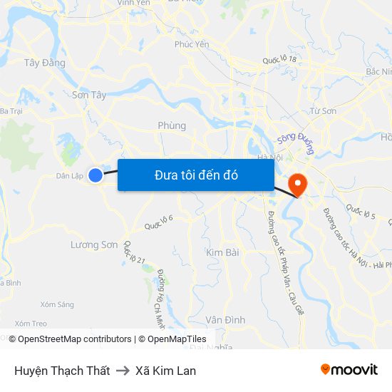 Huyện Thạch Thất to Xã Kim Lan map