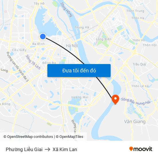 Phường Liễu Giai to Xã Kim Lan map