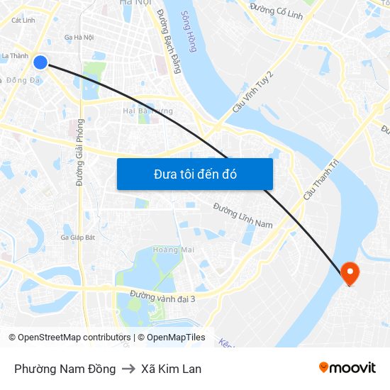 Phường Nam Đồng to Xã Kim Lan map