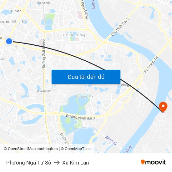 Phường Ngã Tư Sở to Xã Kim Lan map