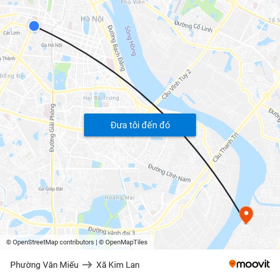Phường Văn Miếu to Xã Kim Lan map