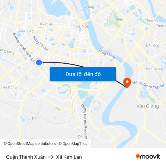 Quận Thanh Xuân to Xã Kim Lan map