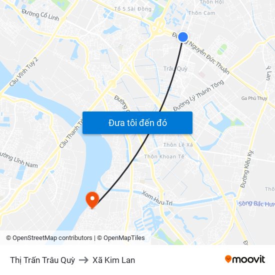 Thị Trấn Trâu Quỳ to Xã Kim Lan map