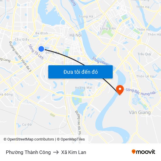 Phường Thành Công to Xã Kim Lan map