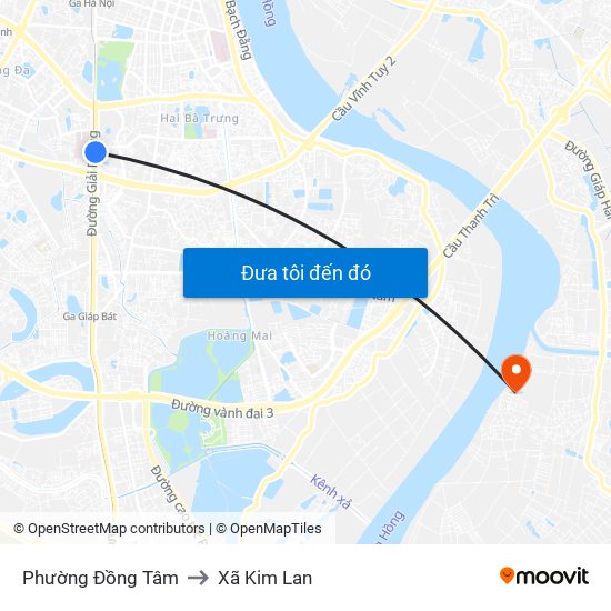 Phường Đồng Tâm to Xã Kim Lan map