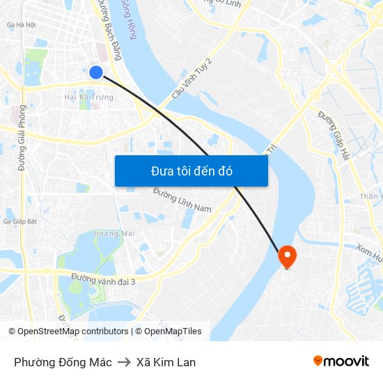 Phường Đống Mác to Xã Kim Lan map