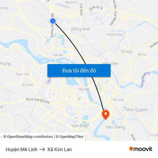 Huyện Mê Linh to Xã Kim Lan map