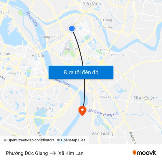 Phường Đức Giang to Xã Kim Lan map