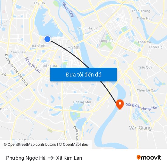 Phường Ngọc Hà to Xã Kim Lan map