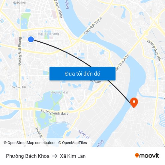 Phường Bách Khoa to Xã Kim Lan map