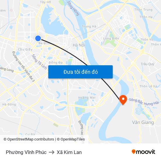 Phường Vĩnh Phúc to Xã Kim Lan map