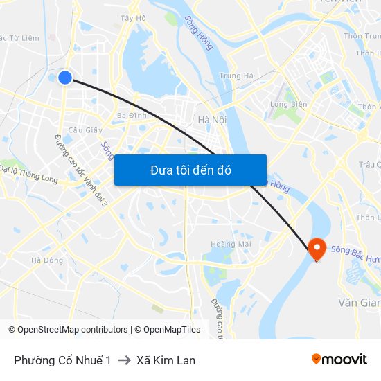 Phường Cổ Nhuế 1 to Xã Kim Lan map