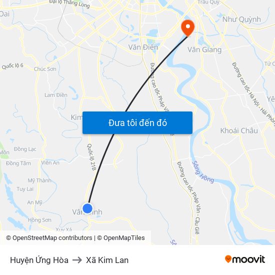 Huyện Ứng Hòa to Xã Kim Lan map