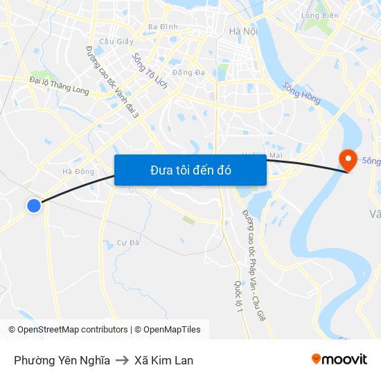 Phường Yên Nghĩa to Xã Kim Lan map