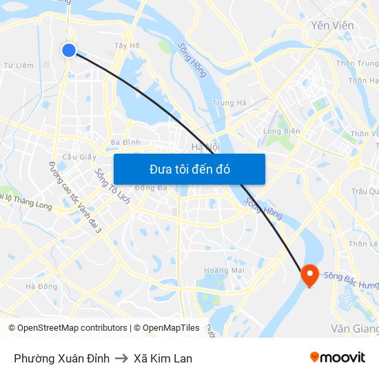 Phường Xuân Đỉnh to Xã Kim Lan map
