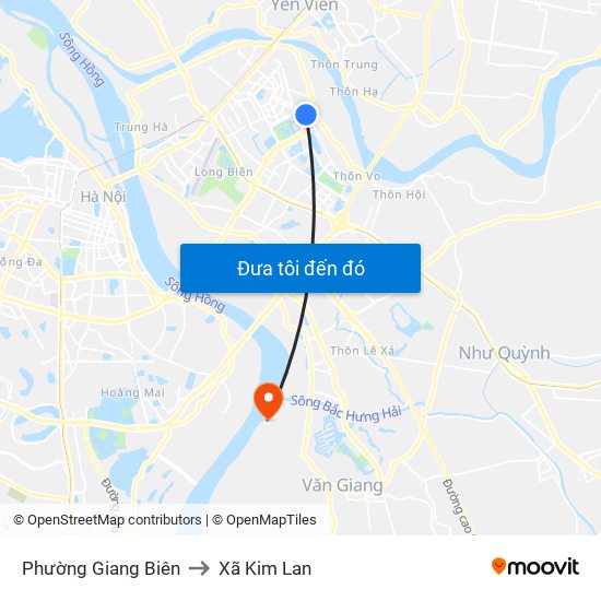 Phường Giang Biên to Xã Kim Lan map