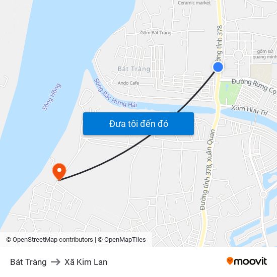 Bát Tràng to Xã Kim Lan map