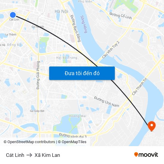 Cát Linh to Xã Kim Lan map