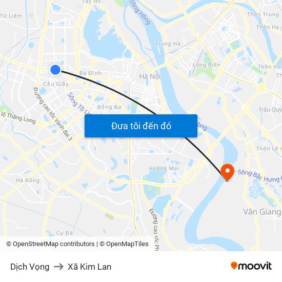 Dịch Vọng to Xã Kim Lan map