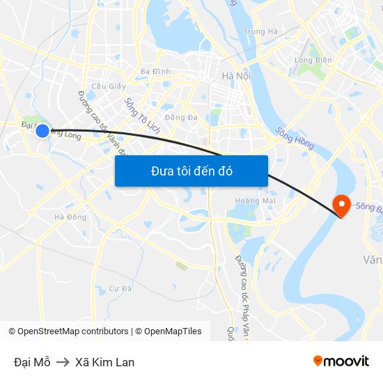 Đại Mỗ to Xã Kim Lan map