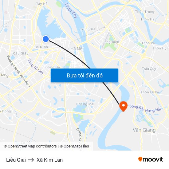 Liễu Giai to Xã Kim Lan map