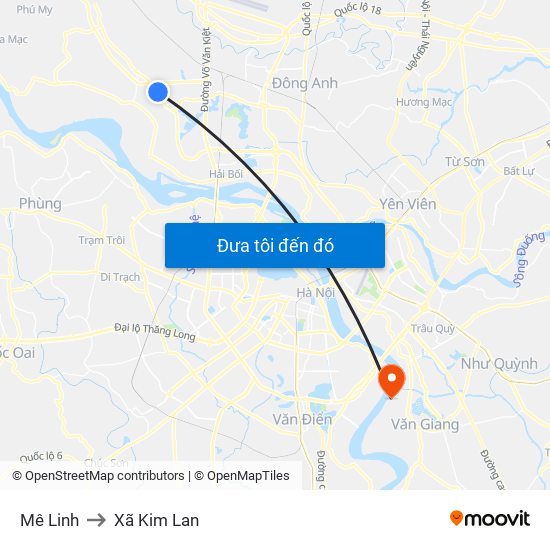 Mê Linh to Xã Kim Lan map