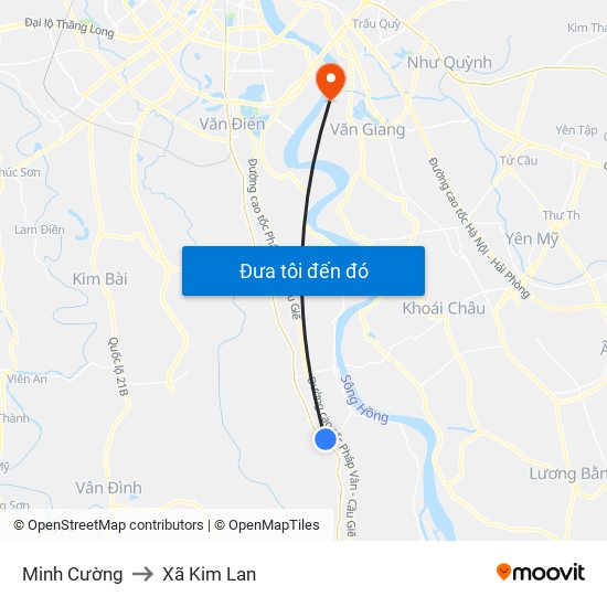 Minh Cường to Xã Kim Lan map