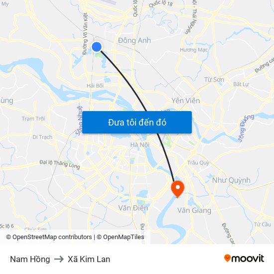 Nam Hồng to Xã Kim Lan map