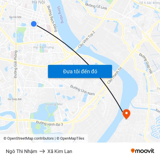 Ngô Thì Nhậm to Xã Kim Lan map