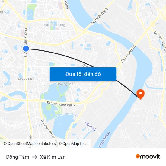 Đồng Tâm to Xã Kim Lan map