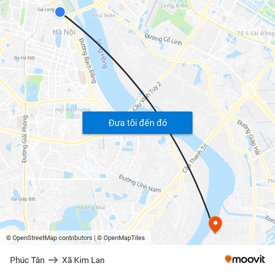 Phúc Tân to Xã Kim Lan map