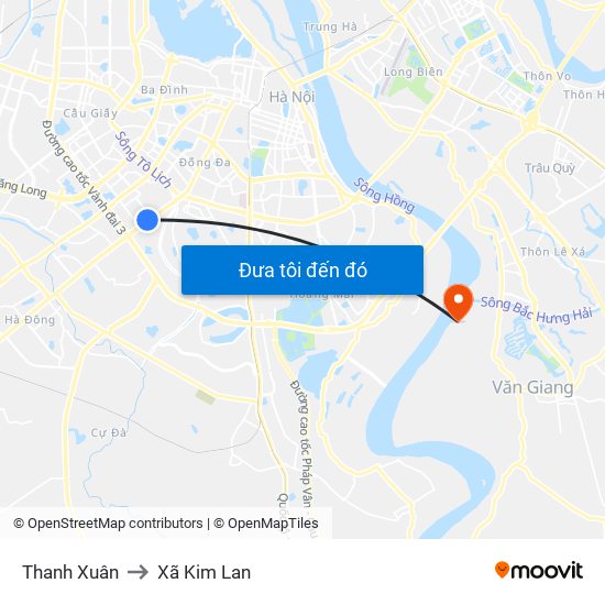 Thanh Xuân to Xã Kim Lan map