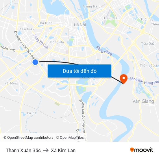 Thanh Xuân Bắc to Xã Kim Lan map