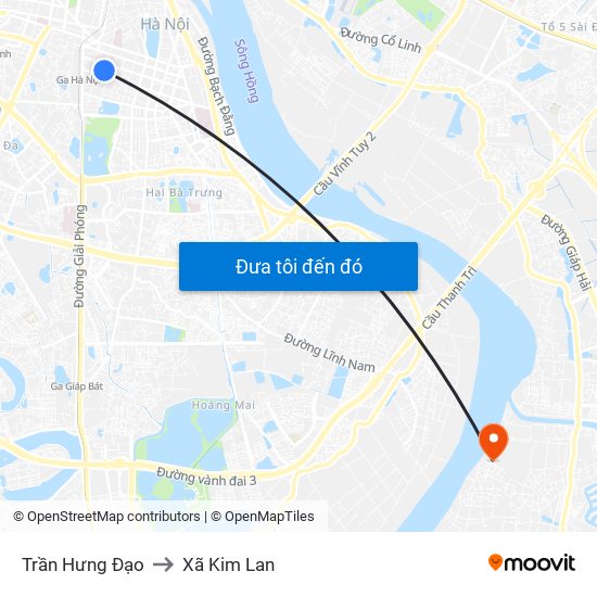 Trần Hưng Đạo to Xã Kim Lan map