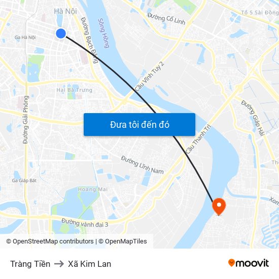 Tràng Tiền to Xã Kim Lan map