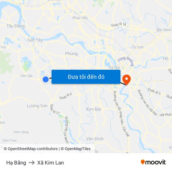 Hạ Bằng to Xã Kim Lan map