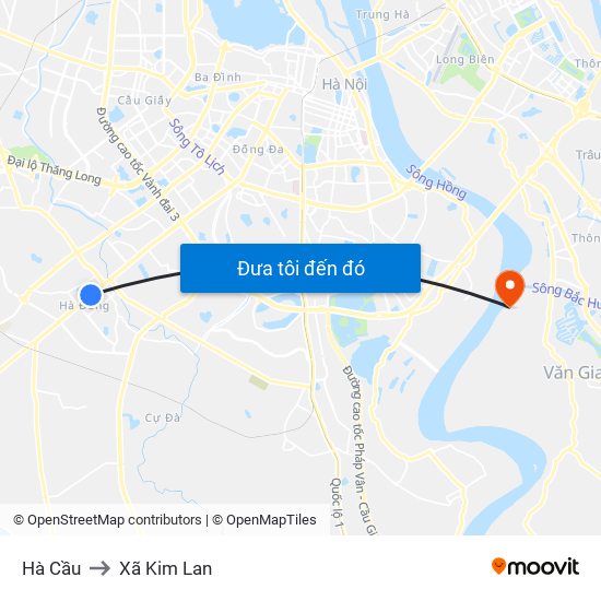 Hà Cầu to Xã Kim Lan map