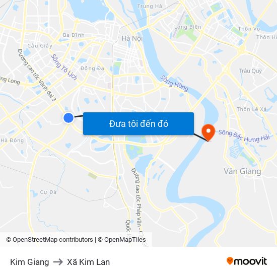 Kim Giang to Xã Kim Lan map