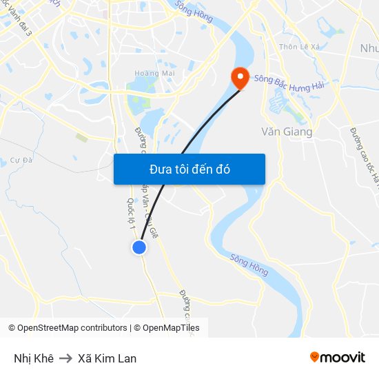 Nhị Khê to Xã Kim Lan map