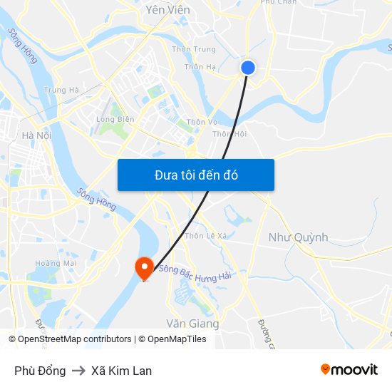 Phù Đổng to Xã Kim Lan map