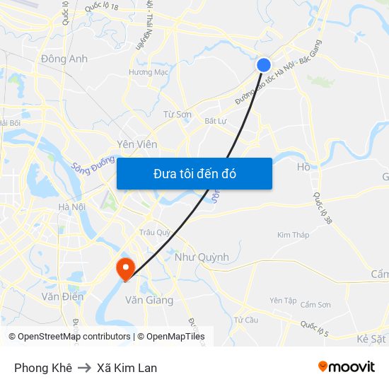 Phong Khê to Xã Kim Lan map