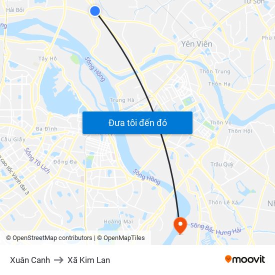 Xuân Canh to Xã Kim Lan map