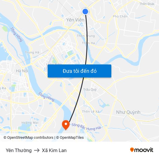 Yên Thường to Xã Kim Lan map