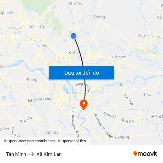 Tân Minh to Xã Kim Lan map
