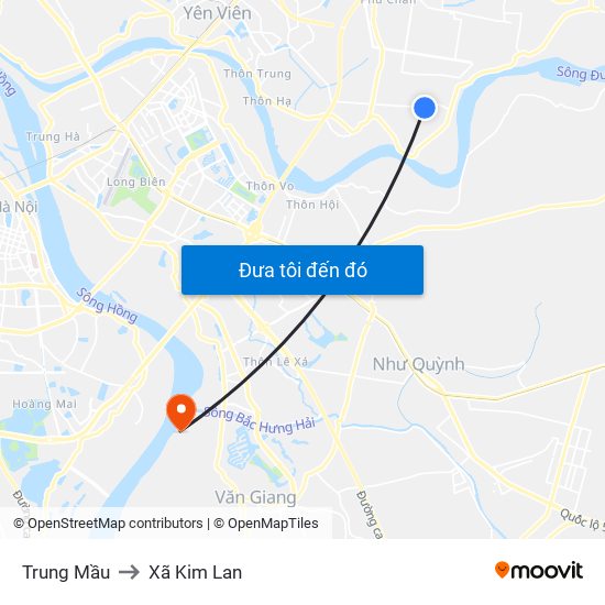 Trung Mầu to Xã Kim Lan map