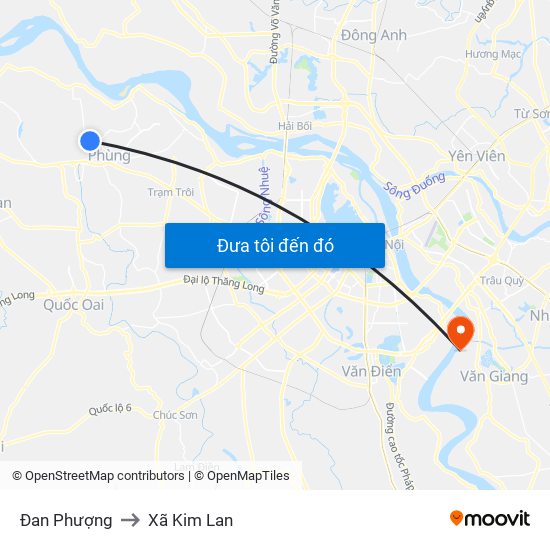 Đan Phượng to Xã Kim Lan map