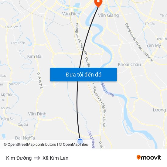 Kim Đường to Xã Kim Lan map