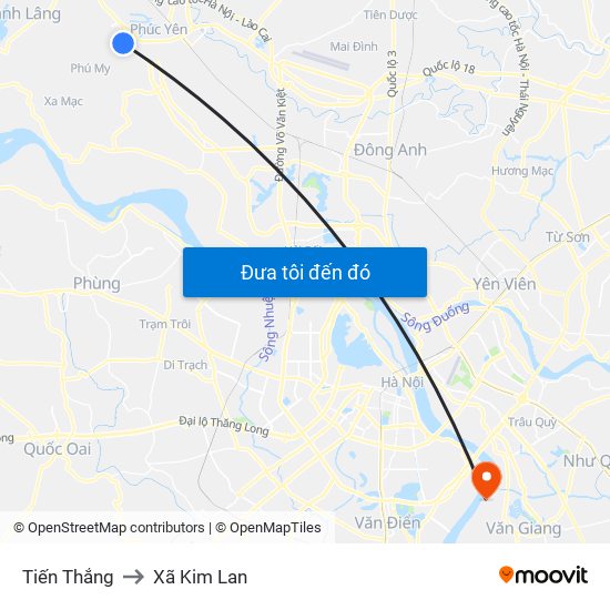 Tiến Thắng to Xã Kim Lan map