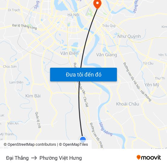 Đại Thắng to Phường Việt Hưng map